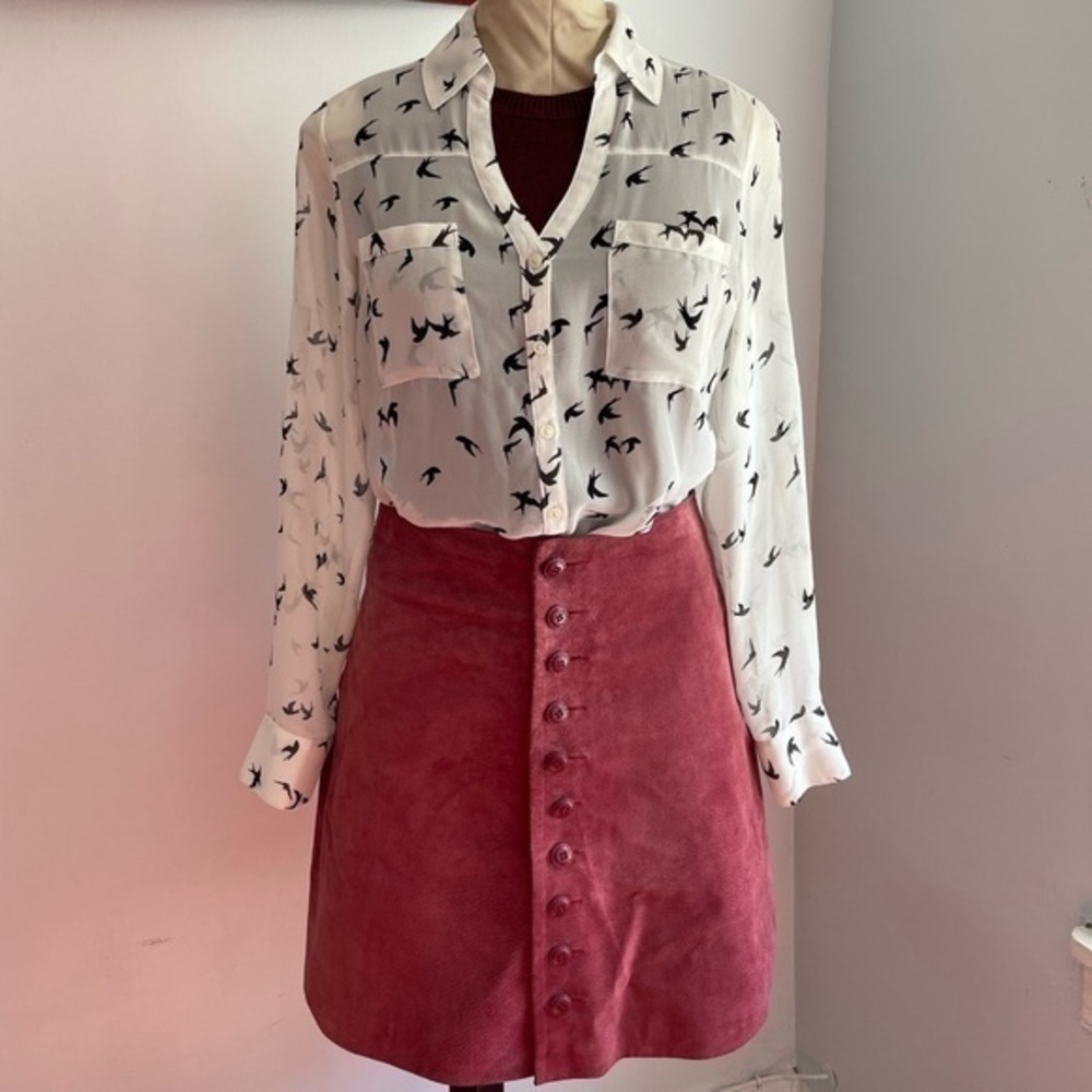 Express Portofino Flying Birds Sheer Button Up Top